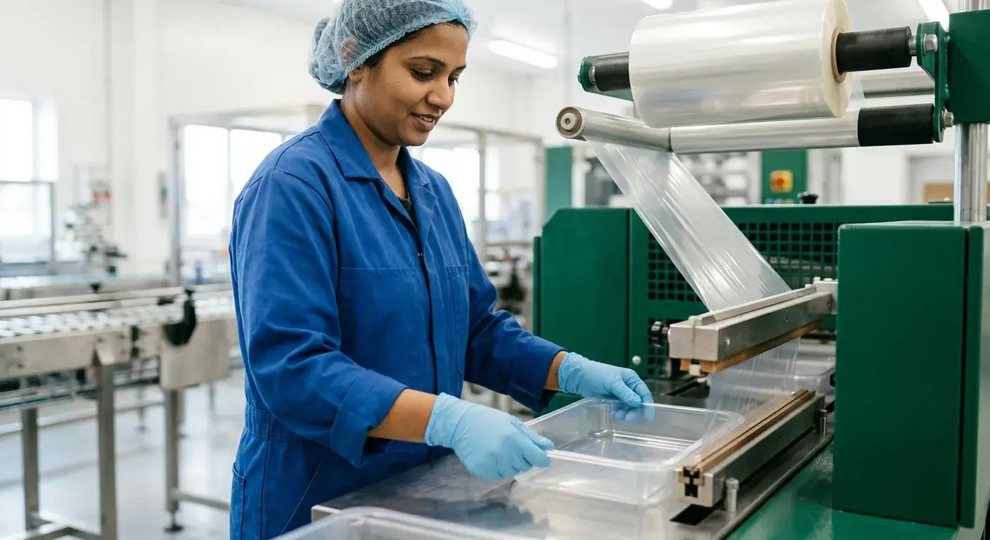 Sheet, machinery and an AVI operator on the production line.