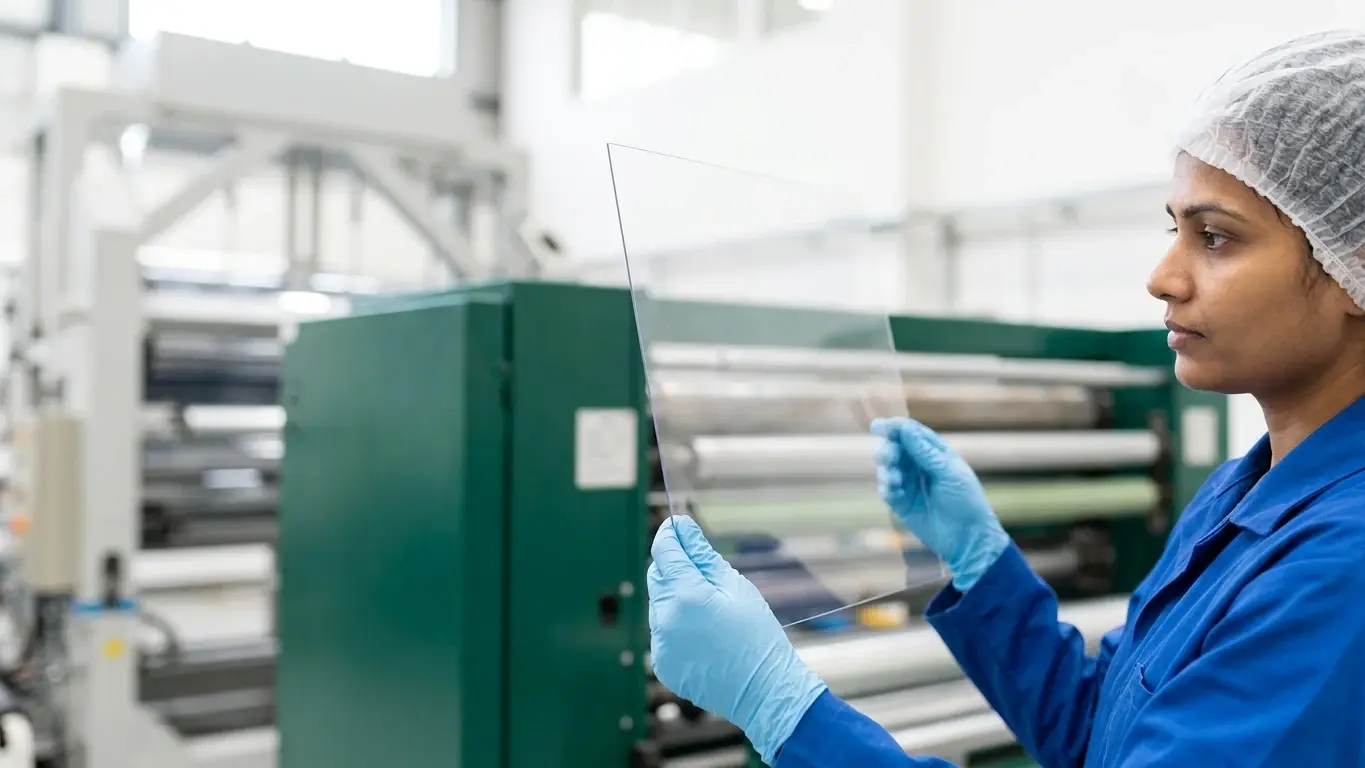Clear APET sheet coming off AVI's extrusion line.