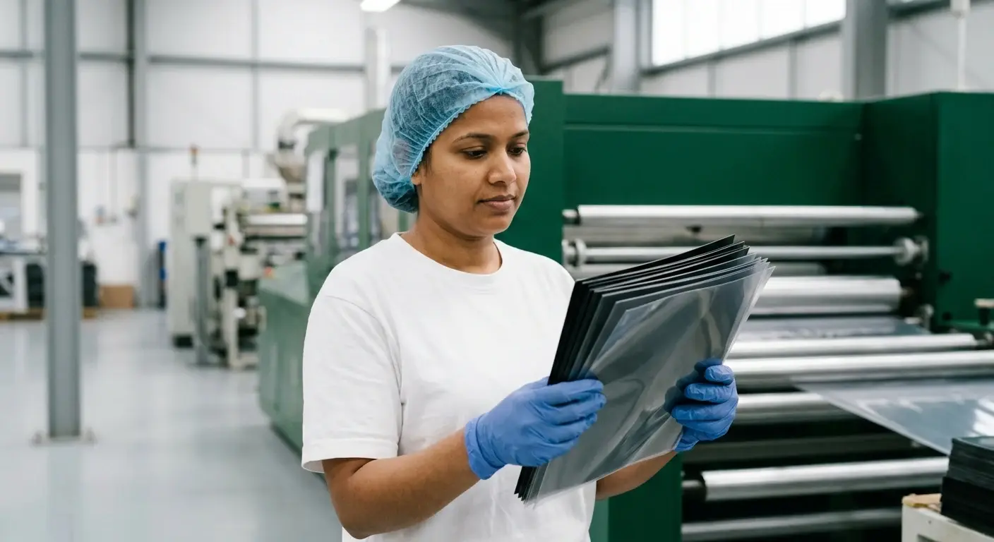 Sheet, machinery and an AVI operator on the production line.