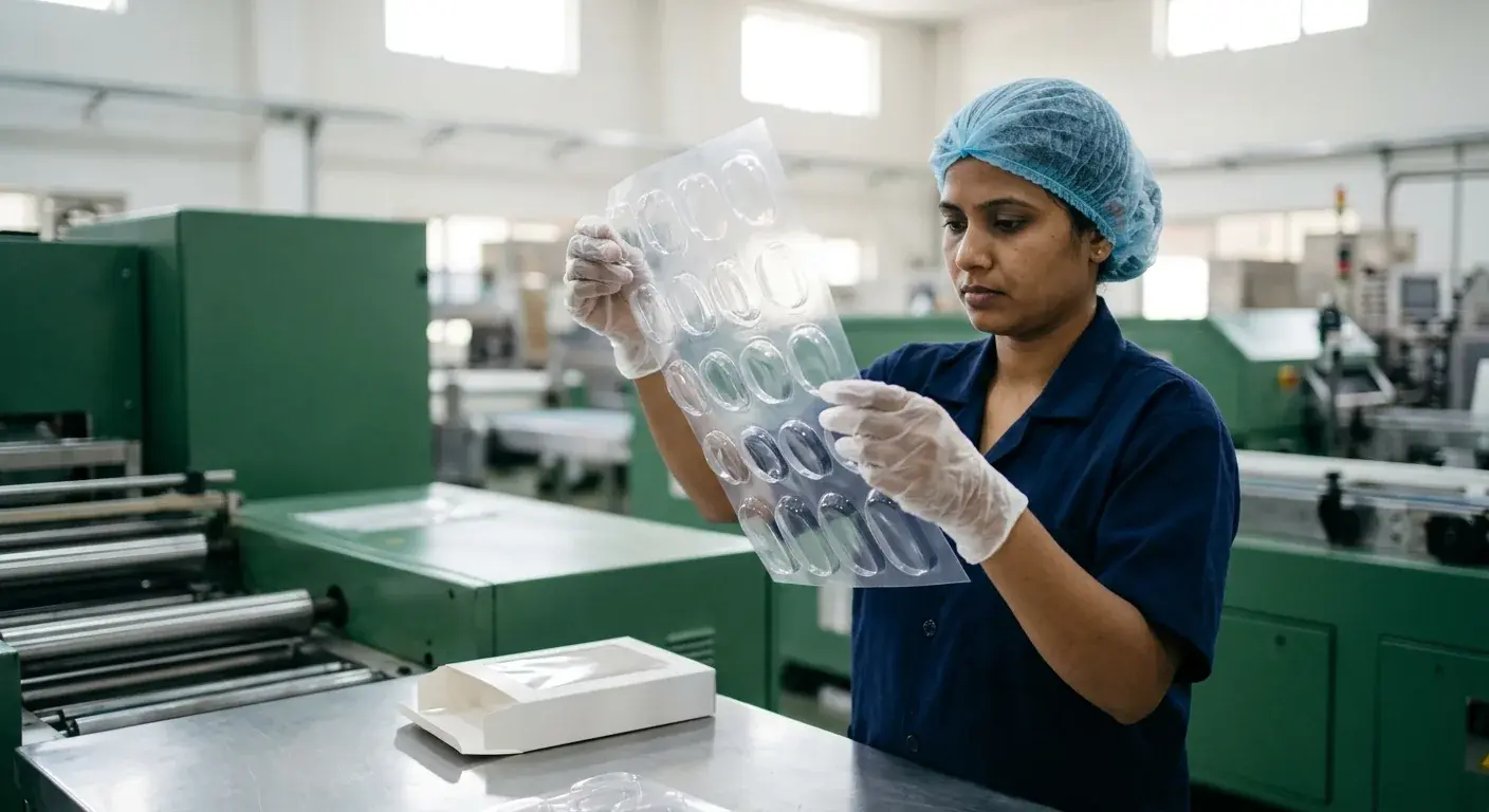 Sheet, machinery and an AVI operator on the production line.