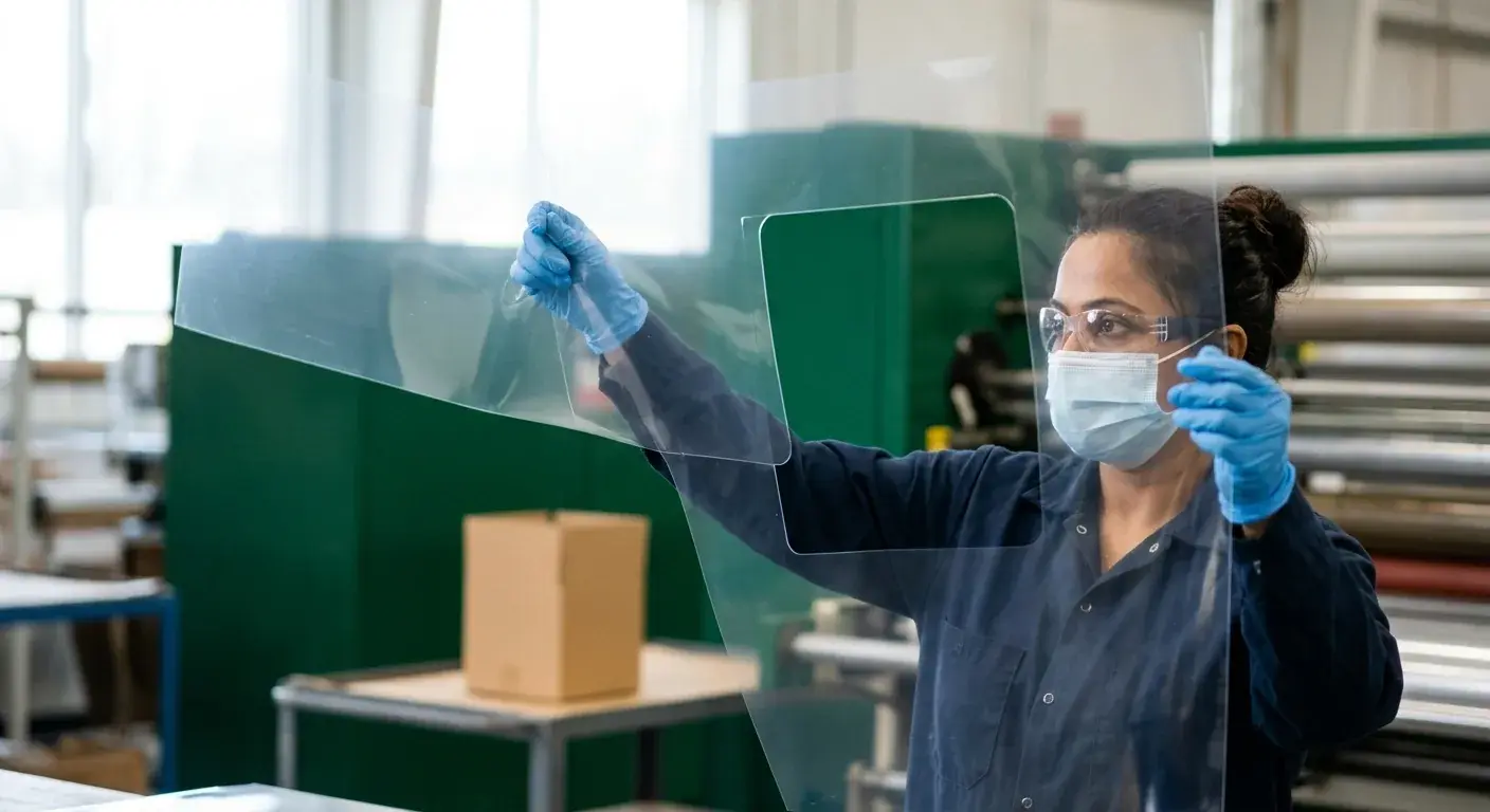 Sheet, machinery and an AVI operator on the production line.