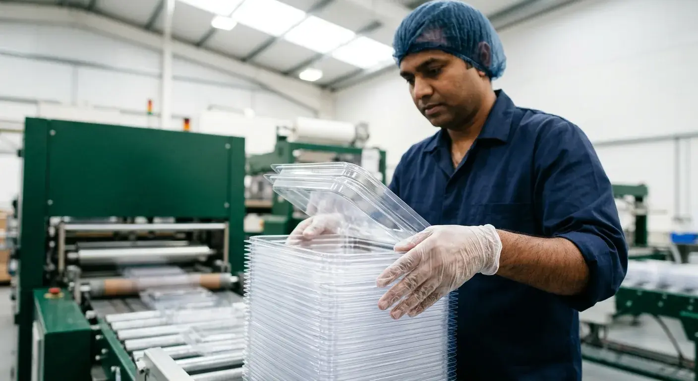 Sheet, machinery and an AVI operator on the production line.