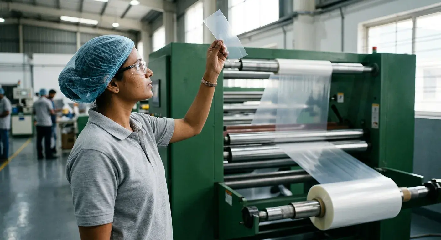 Sheet, machinery and an AVI operator on the production line.
