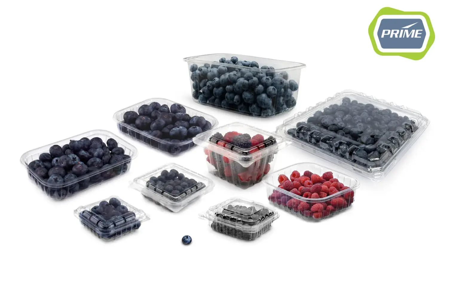 Blueberry clamshells and punnets in 100% rPET, AVI Prime range