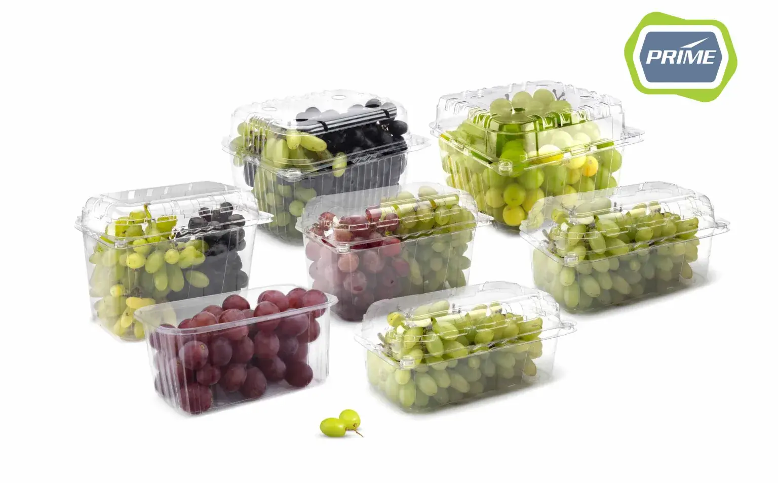 Grape clamshells in 100% rPET, AVI Prime range