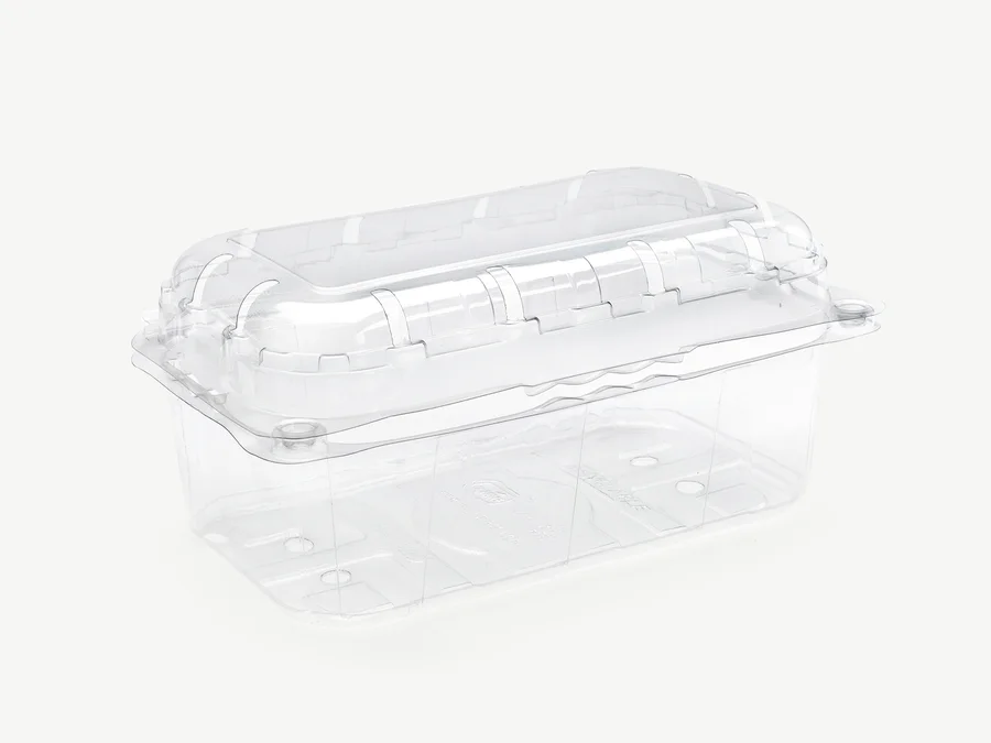 A generic AVI clear PET clamshell — the finished-pack stage of the AVI Trace record.