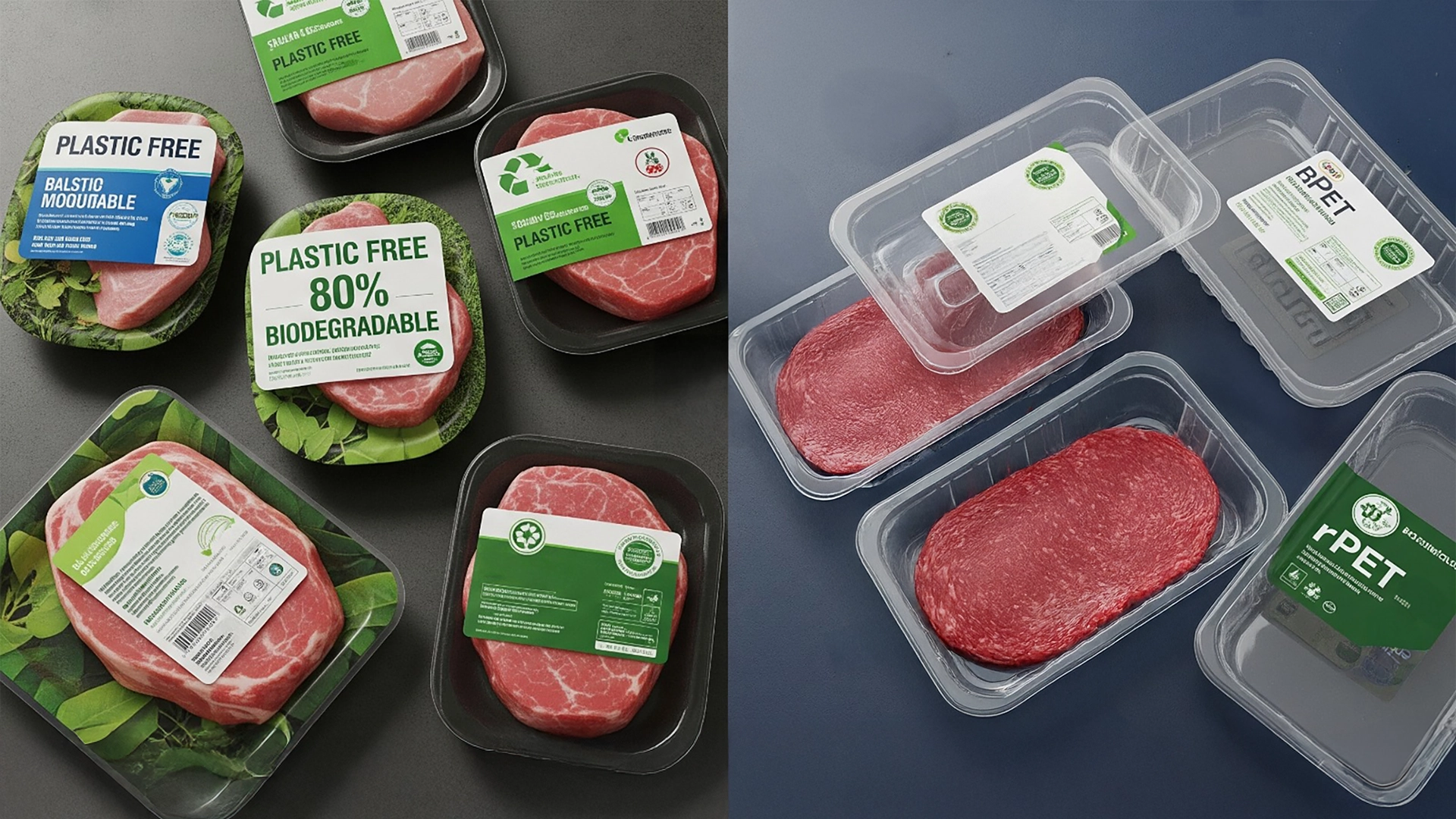 AVI Global Plast rPET trays, showcasing their recyclable design as a sustainable solution to greenwashing in food packaging.