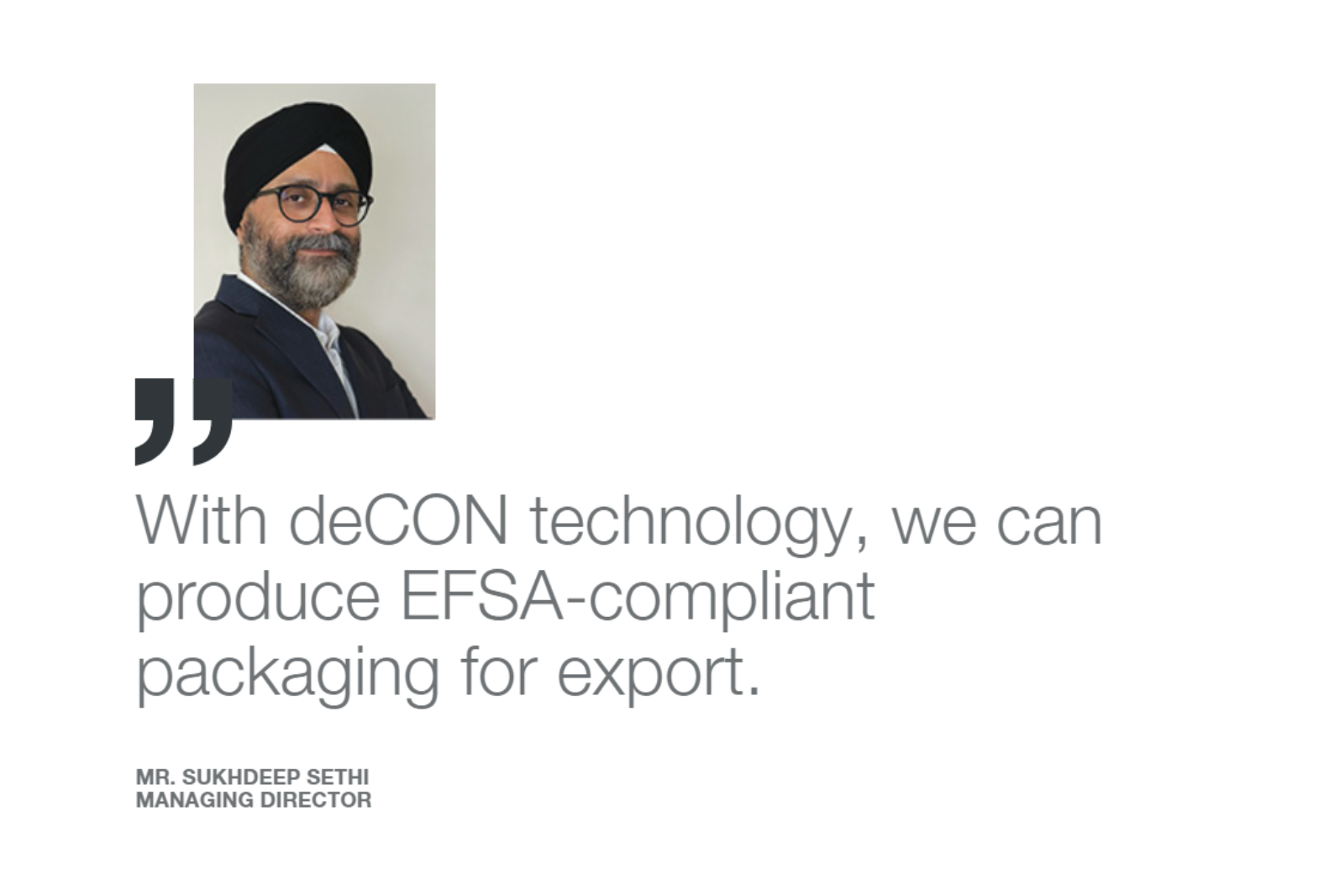 Sukhdeep Singh Sethi, Managing Director of AVI Global Plast, on EFSA-compliant rPET packaging using deCON technology